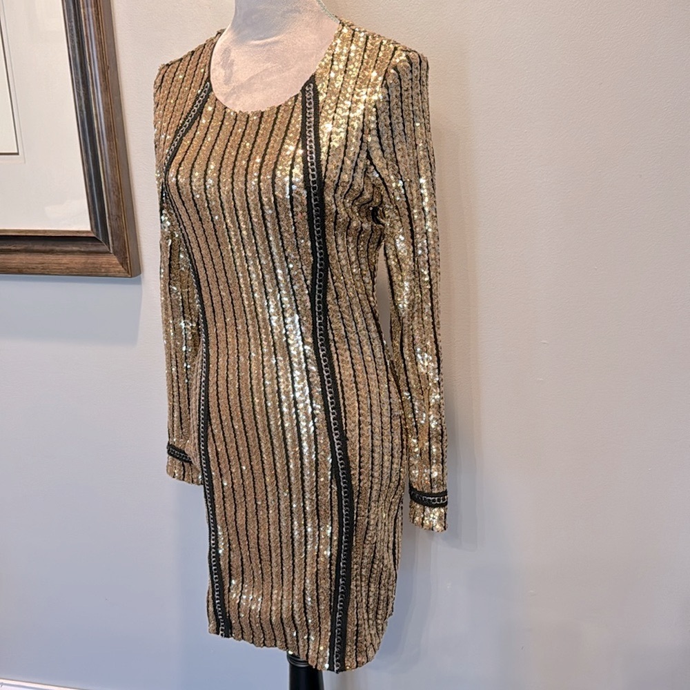Celebrity fashion Hera collection gold sequined dress NWT S
